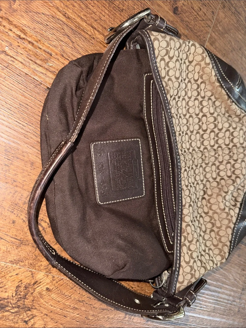 Coach Monogram Shoulder Bag in Khaki and Dark Brown k3k 6351 - Picture 2 of 4